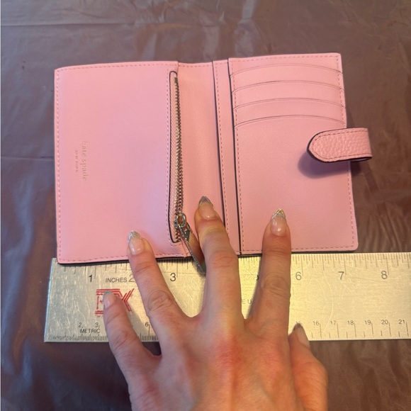 kate spade Hudson Small Pink Pebbled Leather Snap Wallet with Gold Logo - Picture 6 of 8